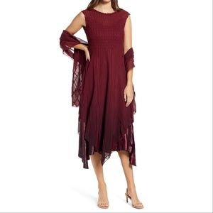 Komarov Beaded Neck Sleeveless Asymmetrical Tiered Dress with Shawl